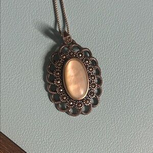Vintage Sterling Silver  Filigree Pendant Necklace with Oval Moonstone